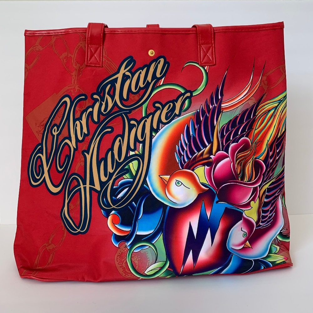 Christian Audigier Los Angeles Red Tote Bag